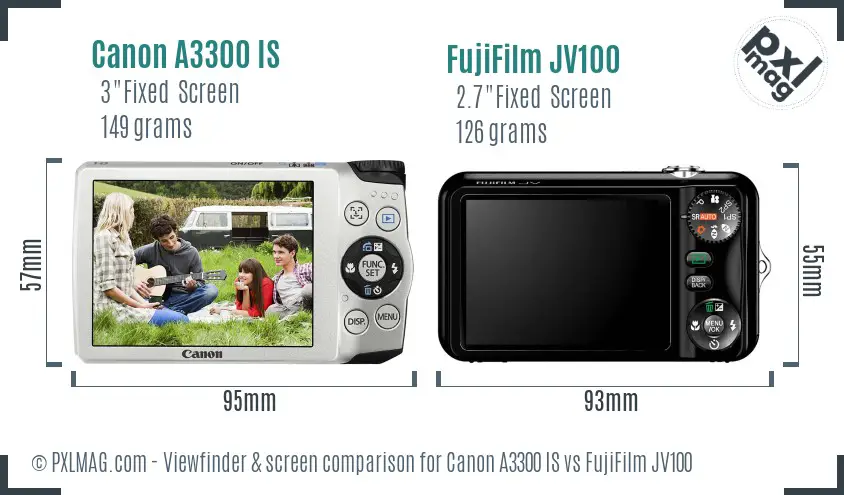 Canon A3300 IS vs FujiFilm JV100 Screen and Viewfinder comparison