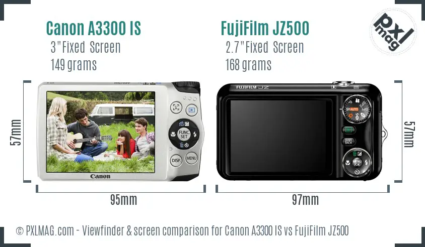 Canon A3300 IS vs FujiFilm JZ500 Screen and Viewfinder comparison