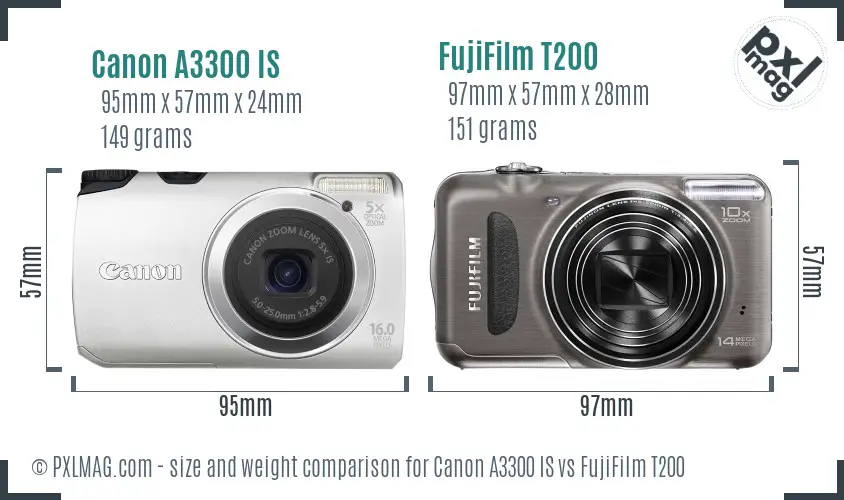 Canon A3300 IS vs FujiFilm T200 size comparison