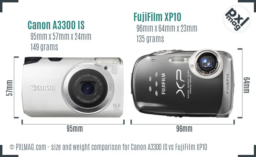 Canon A3300 IS vs FujiFilm XP10 size comparison Canon A3300 IS vs FujiFilm XP10 size comparison