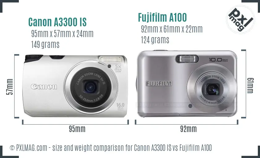 Canon A3300 IS vs Fujifilm A100 size comparison Canon A3300 IS vs Fujifilm A100 size comparison