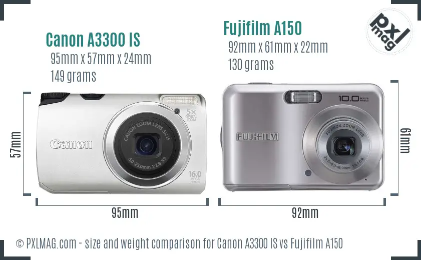 Canon A3300 IS vs Fujifilm A150 size comparison