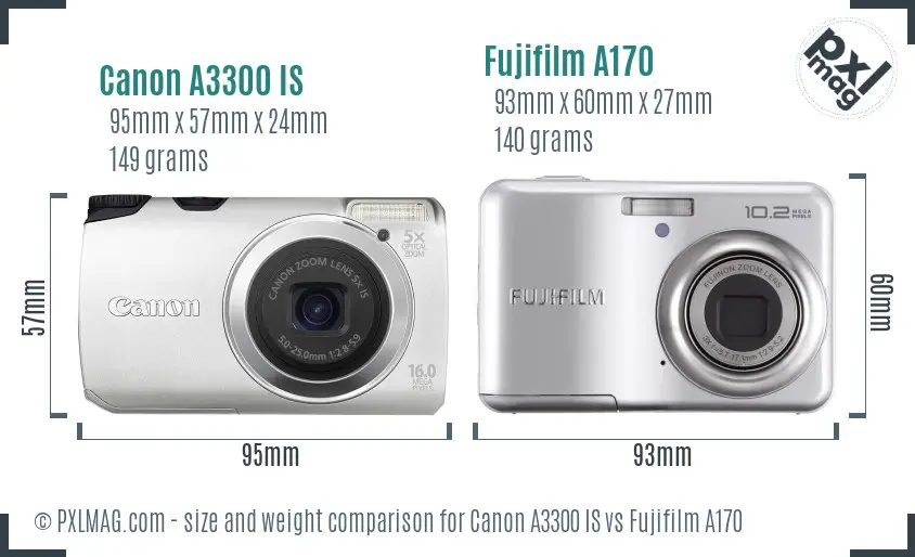Canon A3300 IS vs Fujifilm A170 size comparison