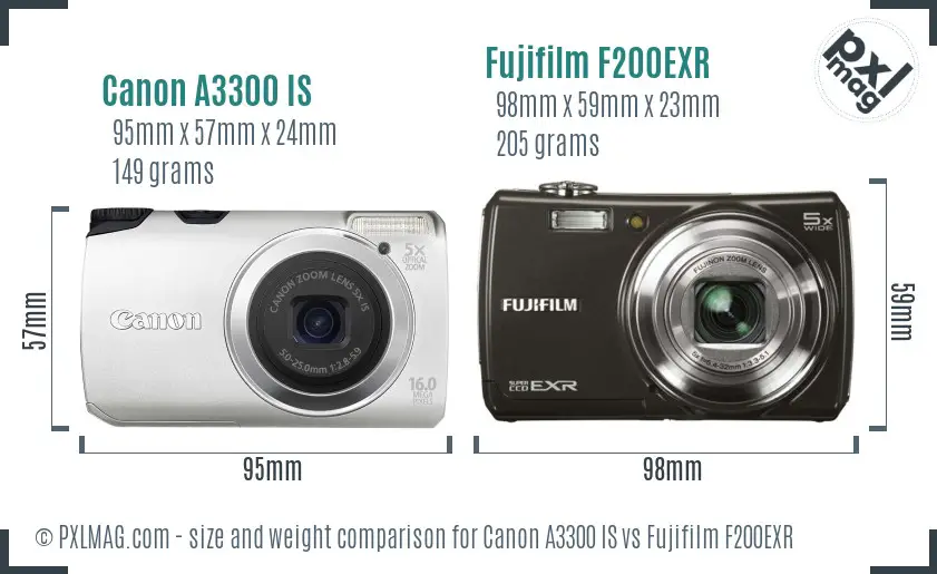 Canon A3300 IS vs Fujifilm F200EXR size comparison
