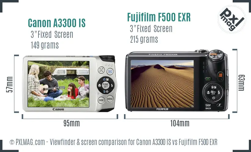 Canon A3300 IS vs Fujifilm F500 EXR Screen and Viewfinder comparison