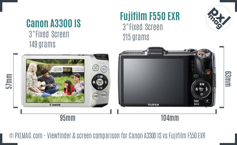 Canon A3300 IS vs Fujifilm F550 EXR Screen and Viewfinder comparison