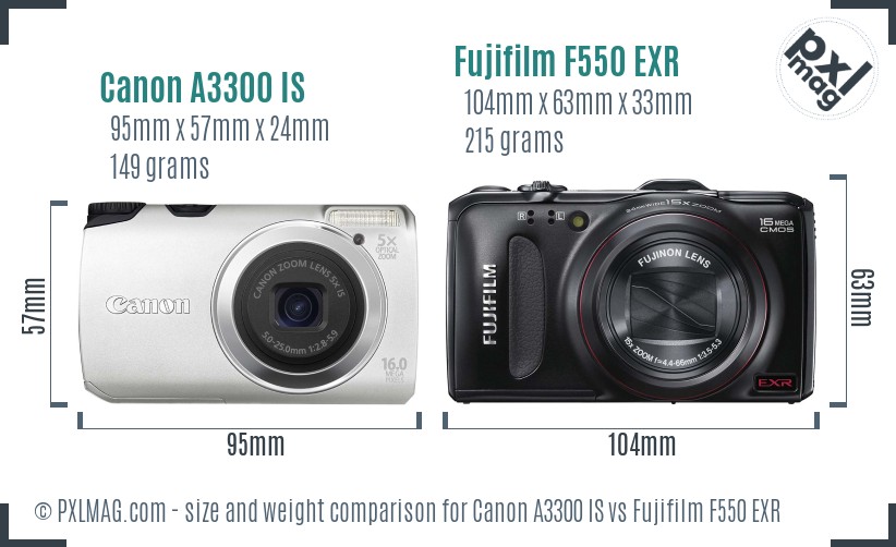 Canon A3300 IS vs Fujifilm F550 EXR size comparison Canon A3300 IS vs Fujifilm F550 EXR size comparison