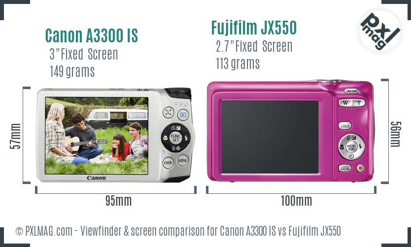 Canon A3300 IS vs Fujifilm JX550 Screen and Viewfinder comparison