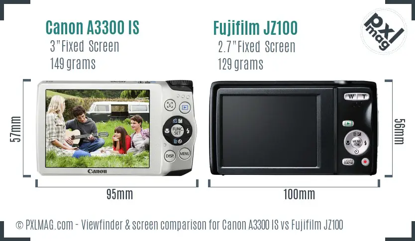 Canon A3300 IS vs Fujifilm JZ100 Screen and Viewfinder comparison