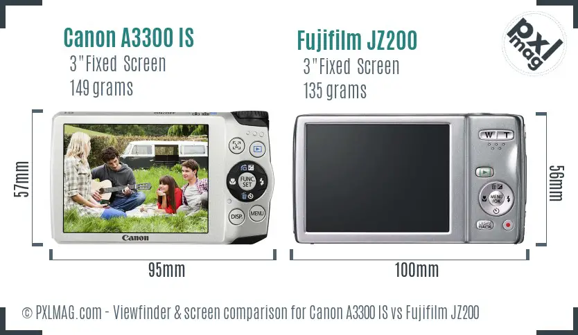 Canon A3300 IS vs Fujifilm JZ200 Screen and Viewfinder comparison