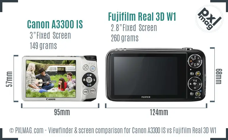 Canon A3300 IS vs Fujifilm Real 3D W1 Screen and Viewfinder comparison