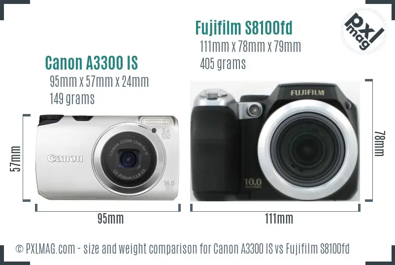 Canon A3300 IS vs Fujifilm S8100fd size comparison Canon A3300 IS vs Fujifilm S8100fd size comparison