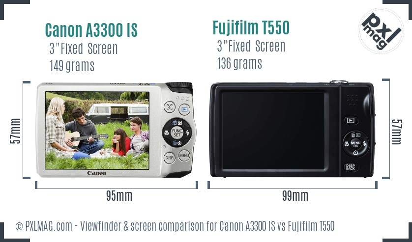 Canon A3300 IS vs Fujifilm T550 Screen and Viewfinder comparison