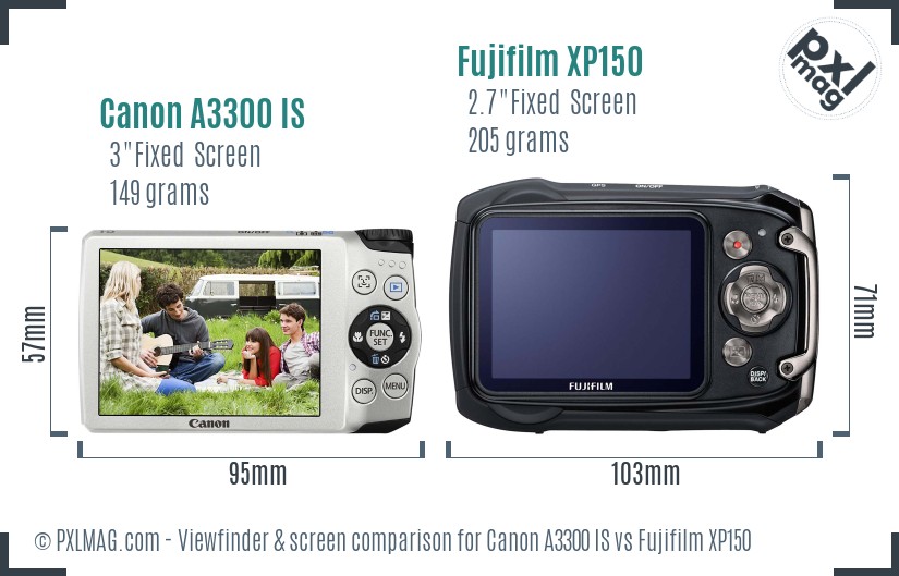 Canon A3300 IS vs Fujifilm XP150 Screen and Viewfinder comparison