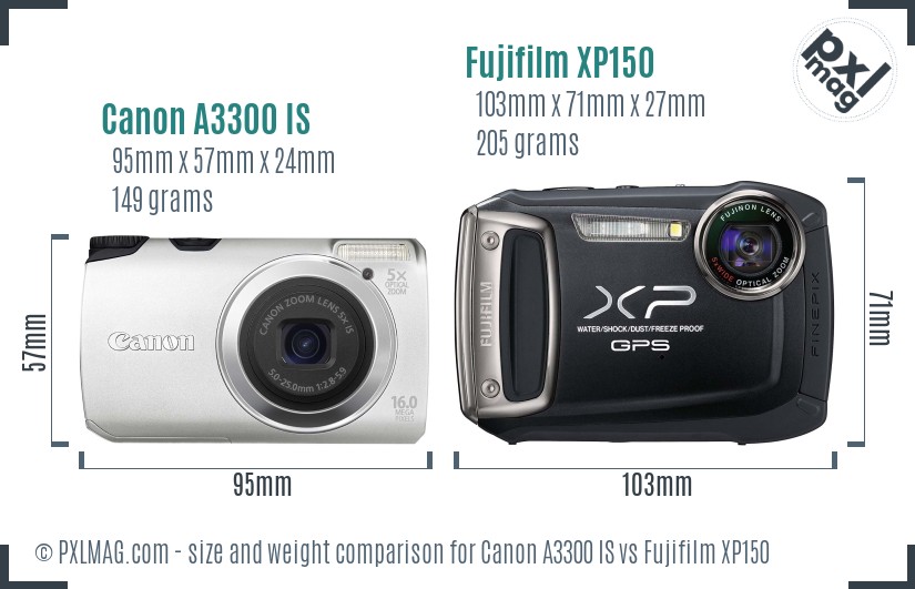 Canon A3300 IS vs Fujifilm XP150 size comparison Canon A3300 IS vs Fujifilm XP150 size comparison