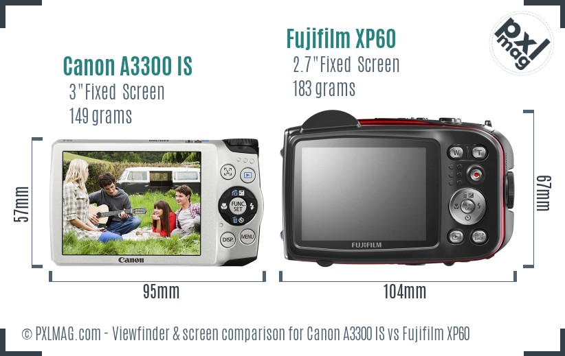 Canon A3300 IS vs Fujifilm XP60 Screen and Viewfinder comparison