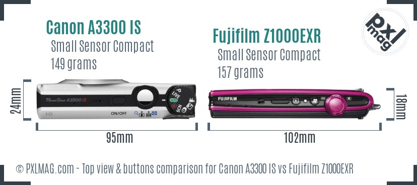 Canon A3300 IS vs Fujifilm Z1000EXR top view buttons comparison