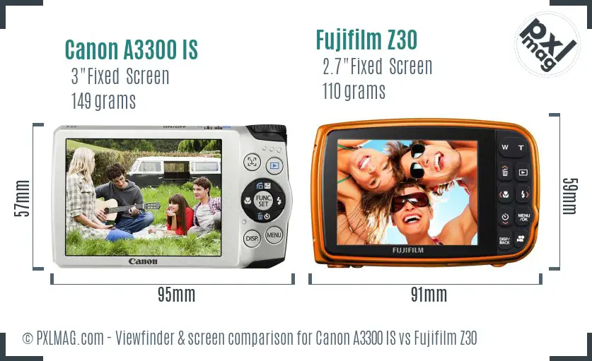 Canon A3300 IS vs Fujifilm Z30 Screen and Viewfinder comparison