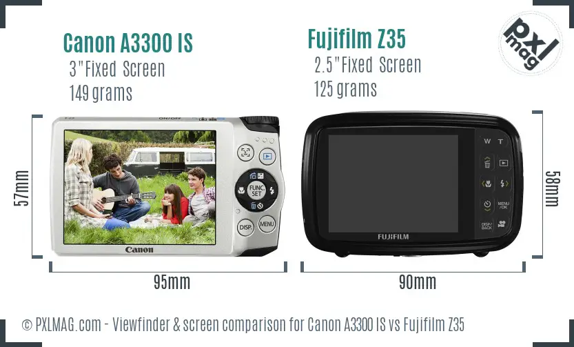 Canon A3300 IS vs Fujifilm Z35 Screen and Viewfinder comparison