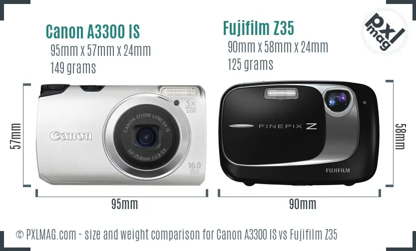 Canon A3300 IS vs Fujifilm Z35 size comparison