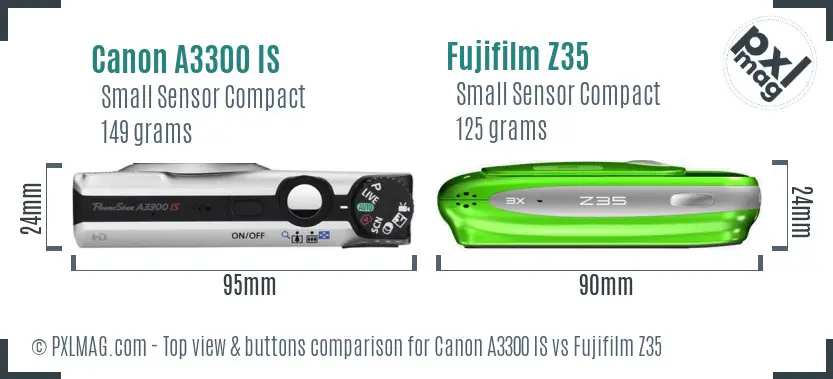 Canon A3300 IS vs Fujifilm Z35 top view buttons comparison