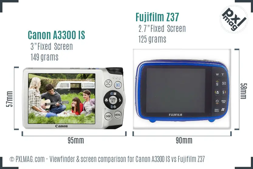Canon A3300 IS vs Fujifilm Z37 Screen and Viewfinder comparison