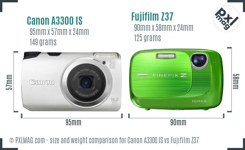 Canon A3300 IS vs Fujifilm Z37 size comparison
