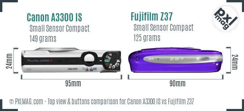 Canon A3300 IS vs Fujifilm Z37 top view buttons comparison