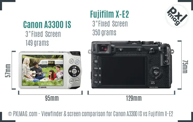 Canon A3300 IS vs Fujifilm X-E2 Screen and Viewfinder comparison