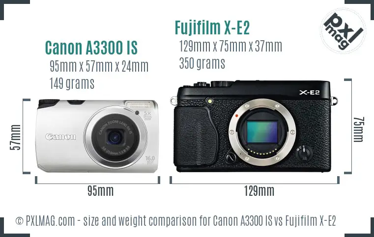Canon A3300 IS vs Fujifilm X-E2 size comparison