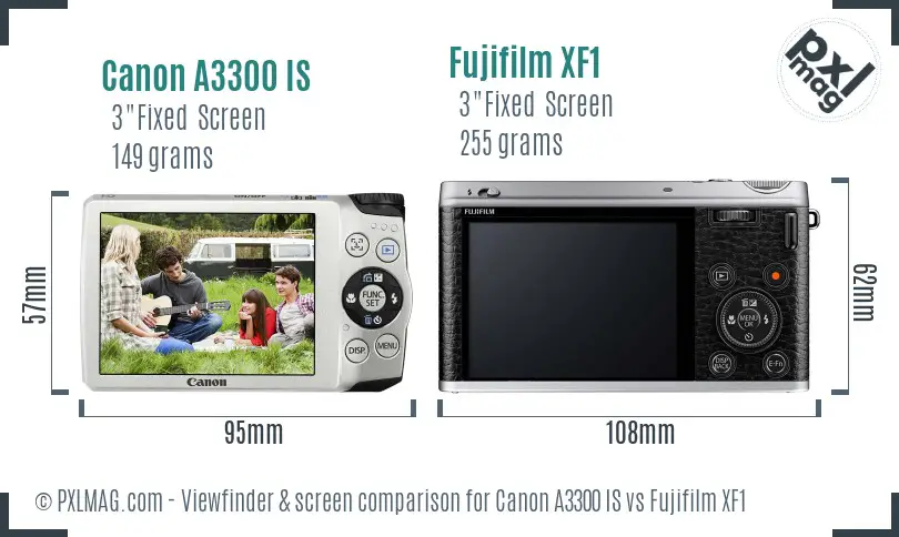 Canon A3300 IS vs Fujifilm XF1 Screen and Viewfinder comparison