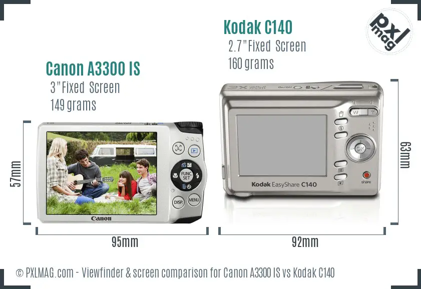 Canon A3300 IS vs Kodak C140 Screen and Viewfinder comparison