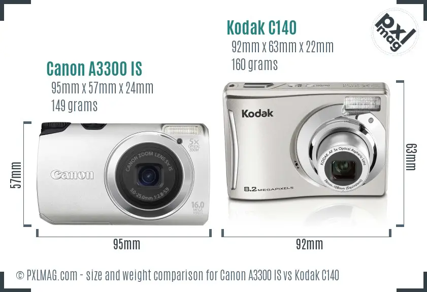 Canon A3300 IS vs Kodak C140 size comparison