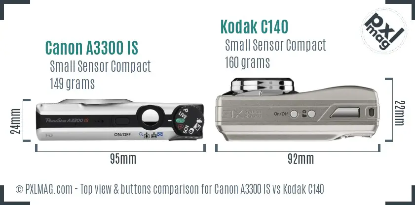 Canon A3300 IS vs Kodak C140 top view buttons comparison