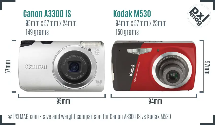 Canon A3300 IS vs Kodak M530 size comparison