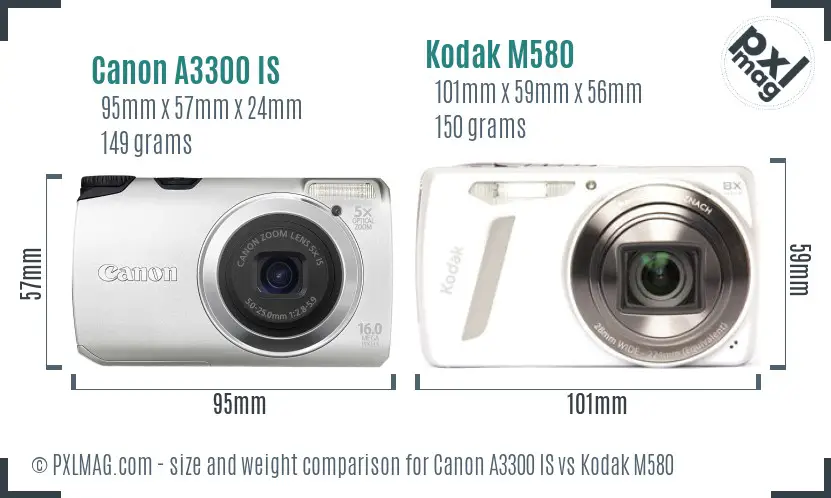 Canon A3300 IS vs Kodak M580 size comparison