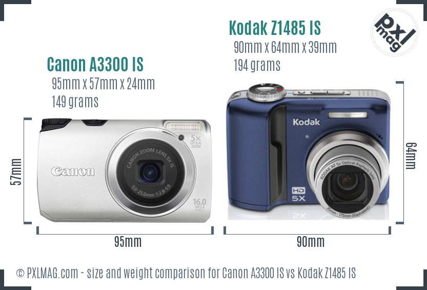 Canon A3300 IS vs Kodak Z1485 IS size comparison