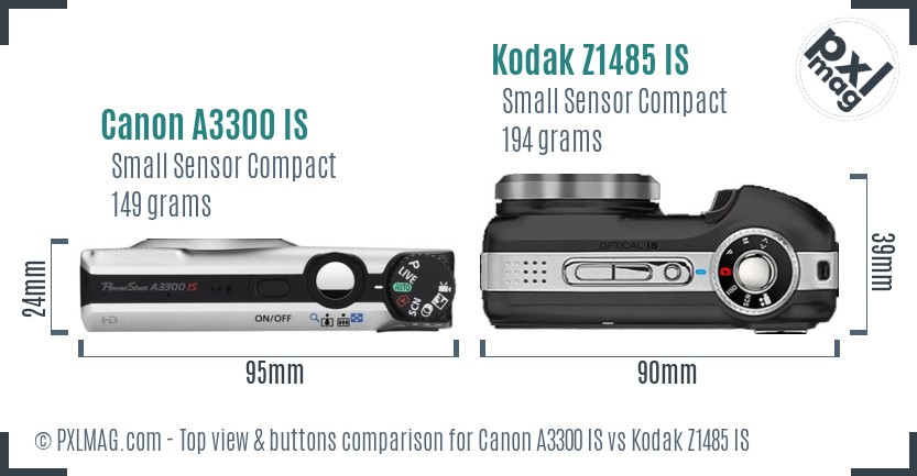 Canon A3300 IS vs Kodak Z1485 IS top view buttons comparison