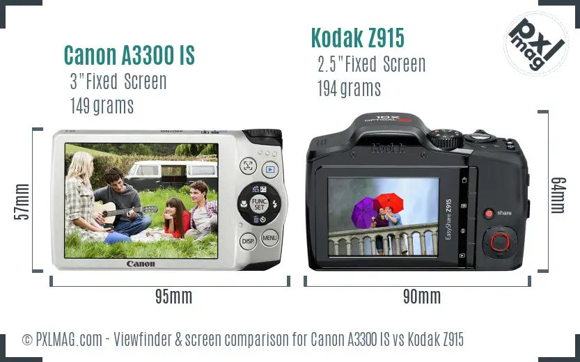 Canon A3300 IS vs Kodak Z915 Screen and Viewfinder comparison Canon A3300 IS vs Kodak Z915 Screen and Viewfinder comparison