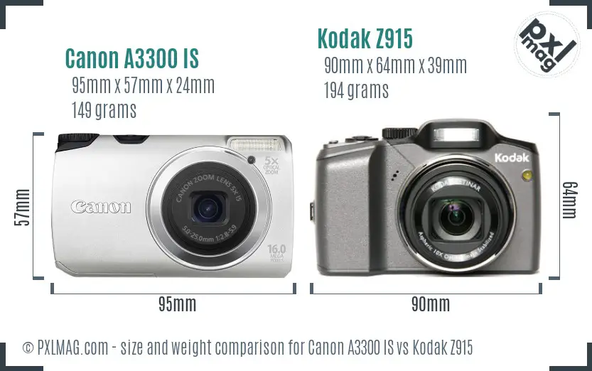 Canon A3300 IS vs Kodak Z915 size comparison Canon A3300 IS vs Kodak Z915 size comparison