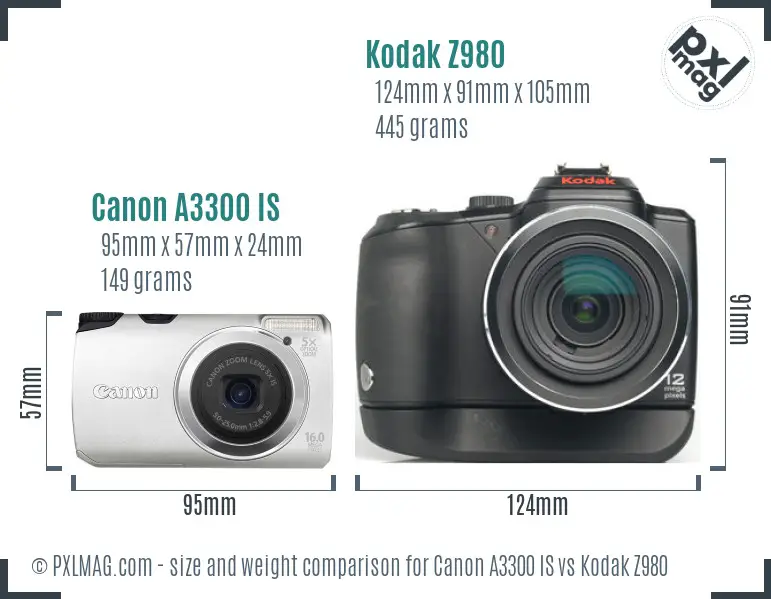 Canon A3300 IS vs Kodak Z980 size comparison