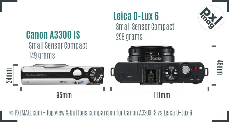 Canon A3300 IS vs Leica D-Lux 6 top view buttons comparison