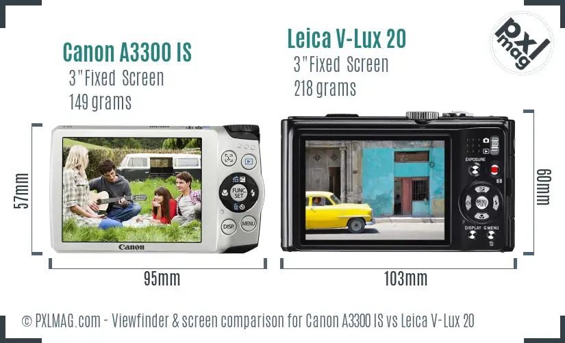 Canon A3300 IS vs Leica V-Lux 20 Screen and Viewfinder comparison