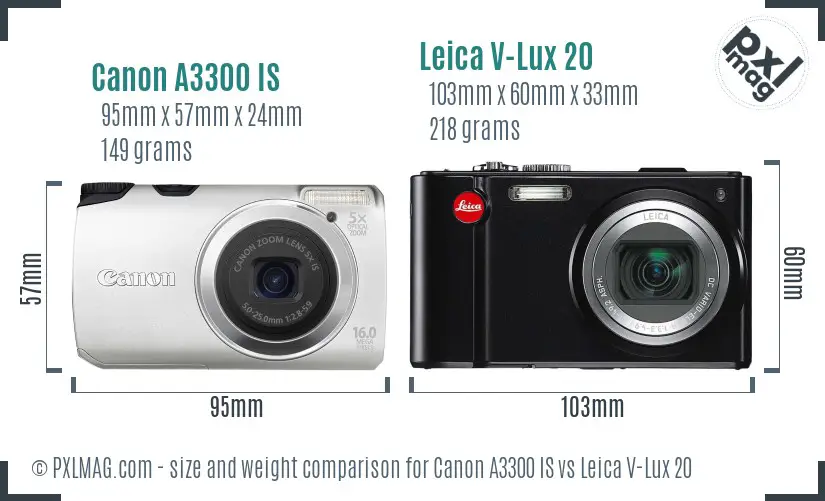 Canon A3300 IS vs Leica V-Lux 20 size comparison Canon A3300 IS vs Leica V-Lux 20 size comparison