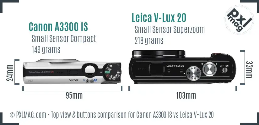 Canon A3300 IS vs Leica V-Lux 20 top view buttons comparison