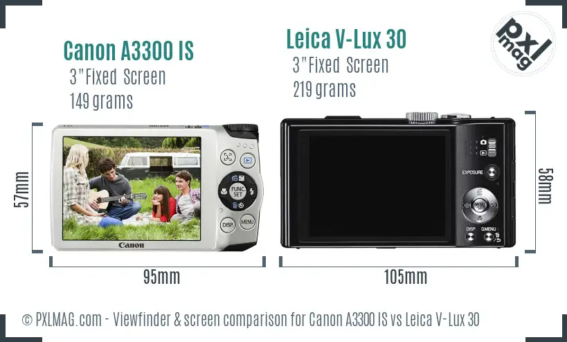 Canon A3300 IS vs Leica V-Lux 30 Screen and Viewfinder comparison