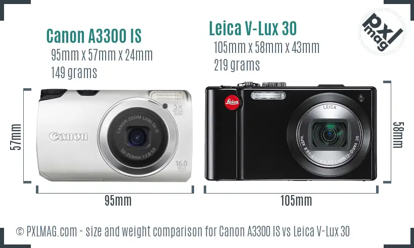 Canon A3300 IS vs Leica V-Lux 30 size comparison