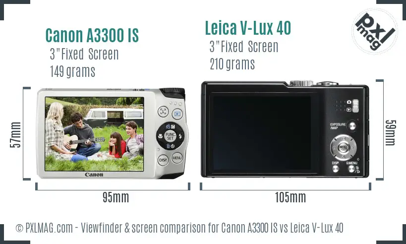 Canon A3300 IS vs Leica V-Lux 40 Screen and Viewfinder comparison
