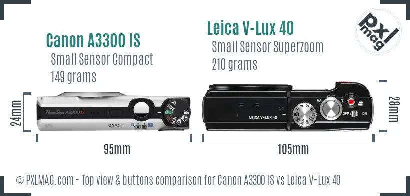 Canon A3300 IS vs Leica V-Lux 40 top view buttons comparison
