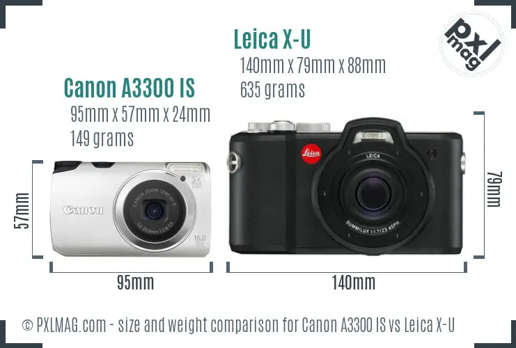 Canon A3300 IS vs Leica X-U size comparison